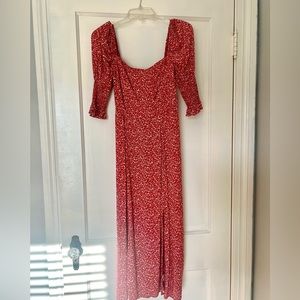 Mi Ami Puff Sleeve Orange Midi Dress w/ slits